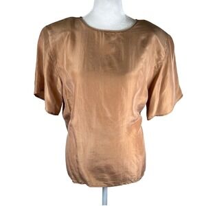 Vintage CLIO Women's Metallic Bronze Silk Short Sleeve Top Size Medium 90s